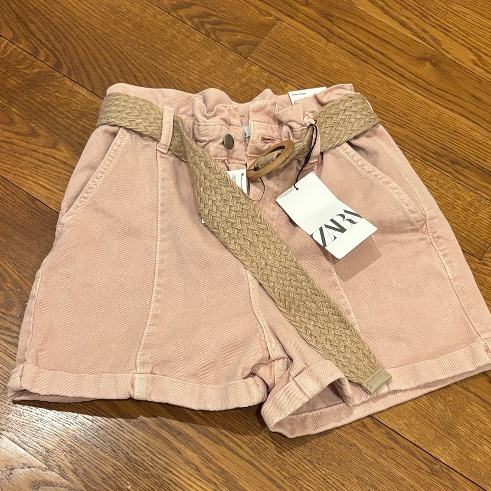Zara Blush Pink Shorts with Woven Belt